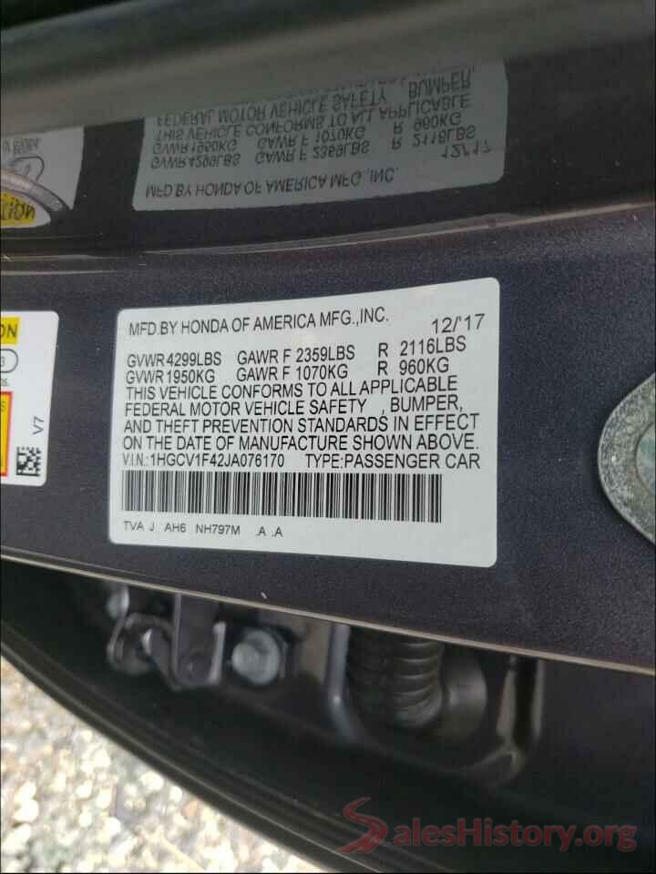 1HGCV1F42JA076170 2018 HONDA ACCORD