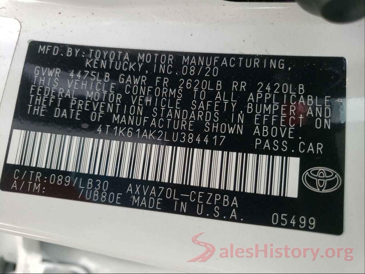 4T1K61AK2LU384417 2020 TOYOTA CAMRY