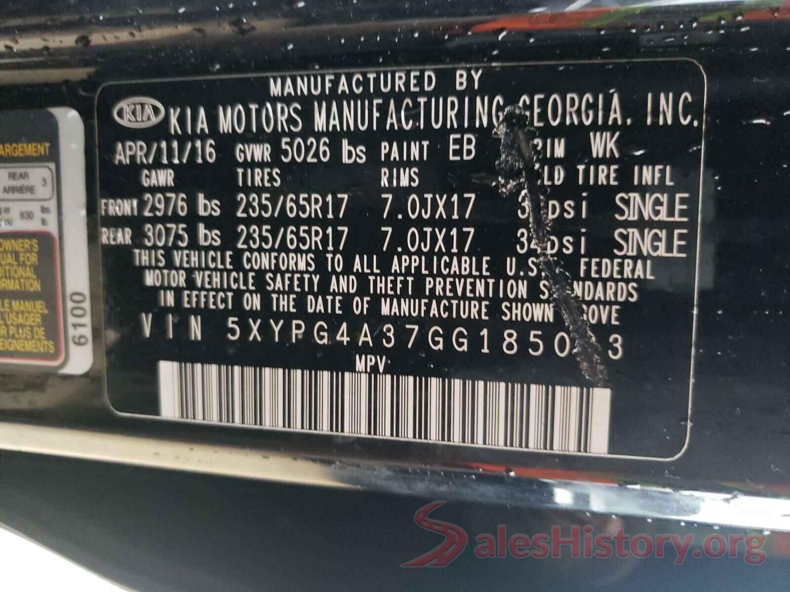 5XYPG4A37GG185033 2016 KIA SORENTO