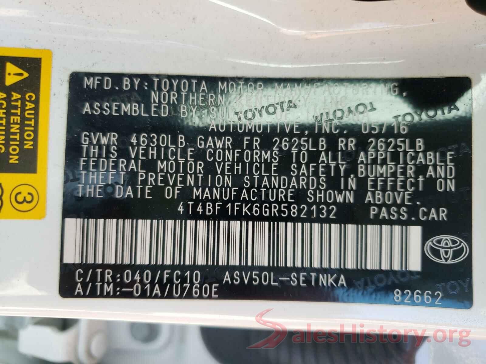 4T4BF1FK6GR582132 2016 TOYOTA CAMRY