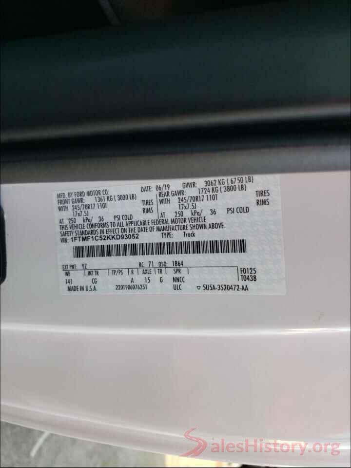 1FTMF1C52KKD93052 2019 FORD F150