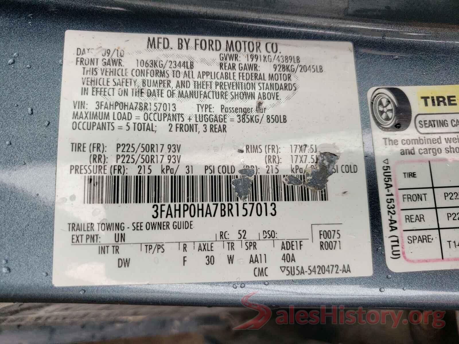 3FAHP0HA7BR157013 2018 FORD FUSION