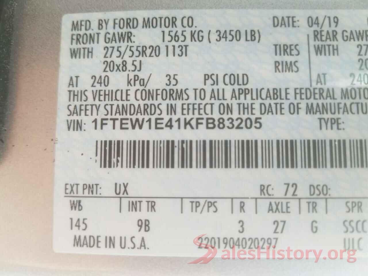 1FTEW1E41KFB83205 2019 FORD F-150