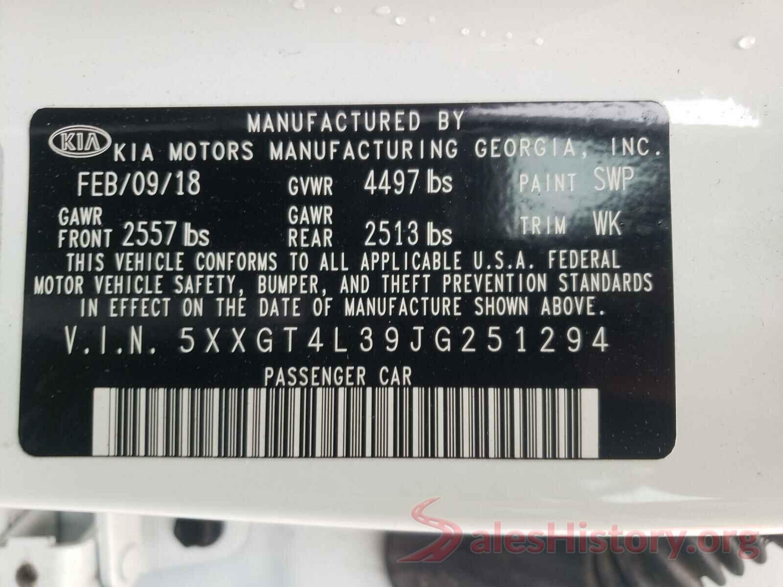 5XXGT4L39JG251294 2018 KIA OPTIMA