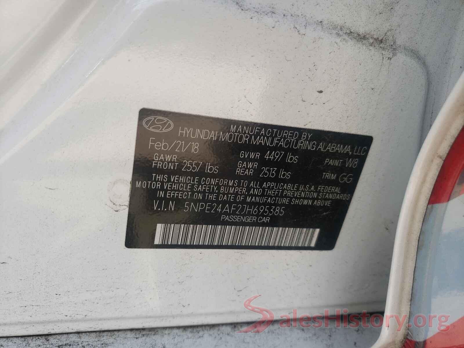 5NPE24AF2JH695385 2018 HYUNDAI SONATA