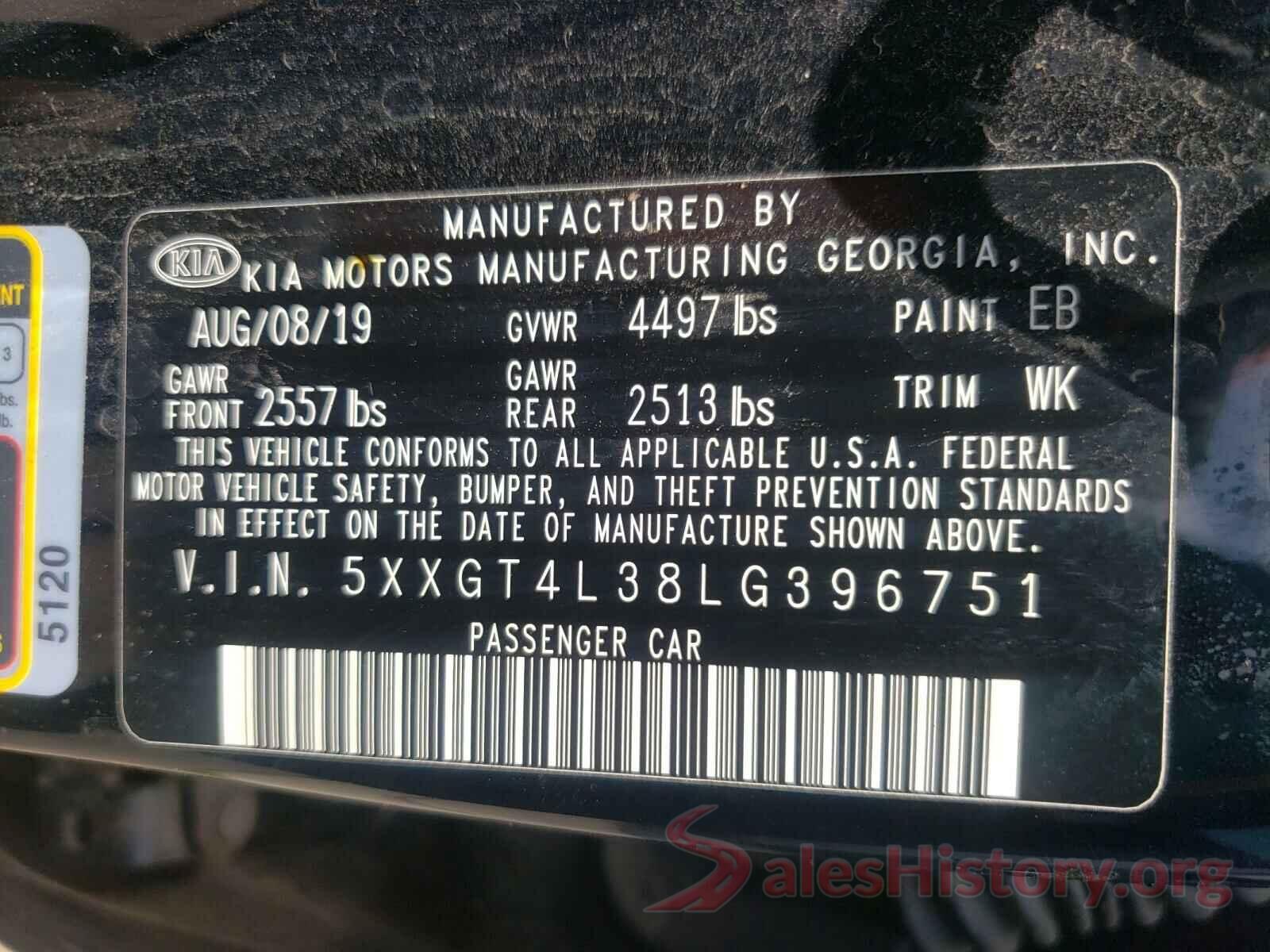 5XXGT4L38LG396751 2020 KIA OPTIMA