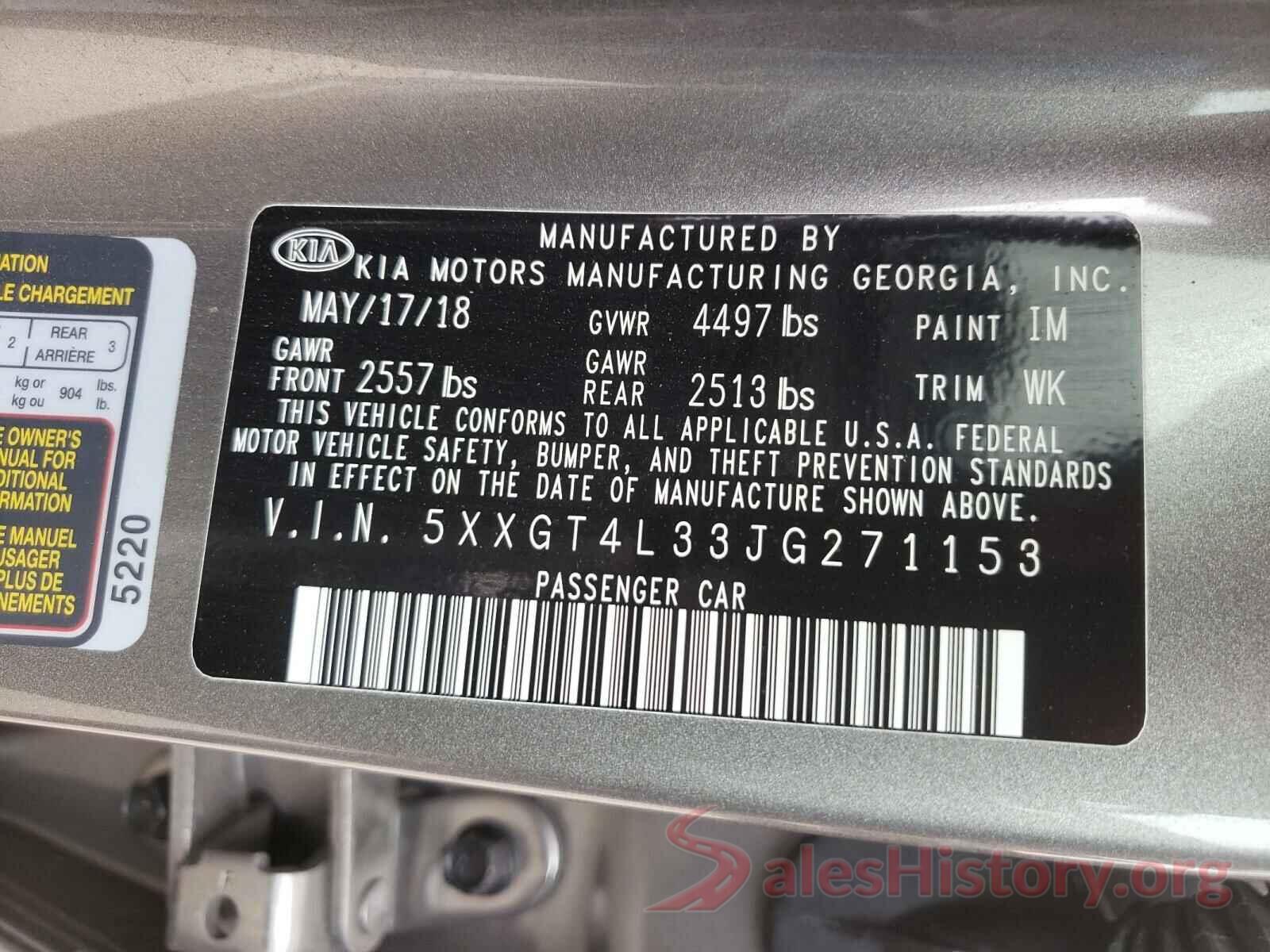 5XXGT4L33JG271153 2018 KIA OPTIMA