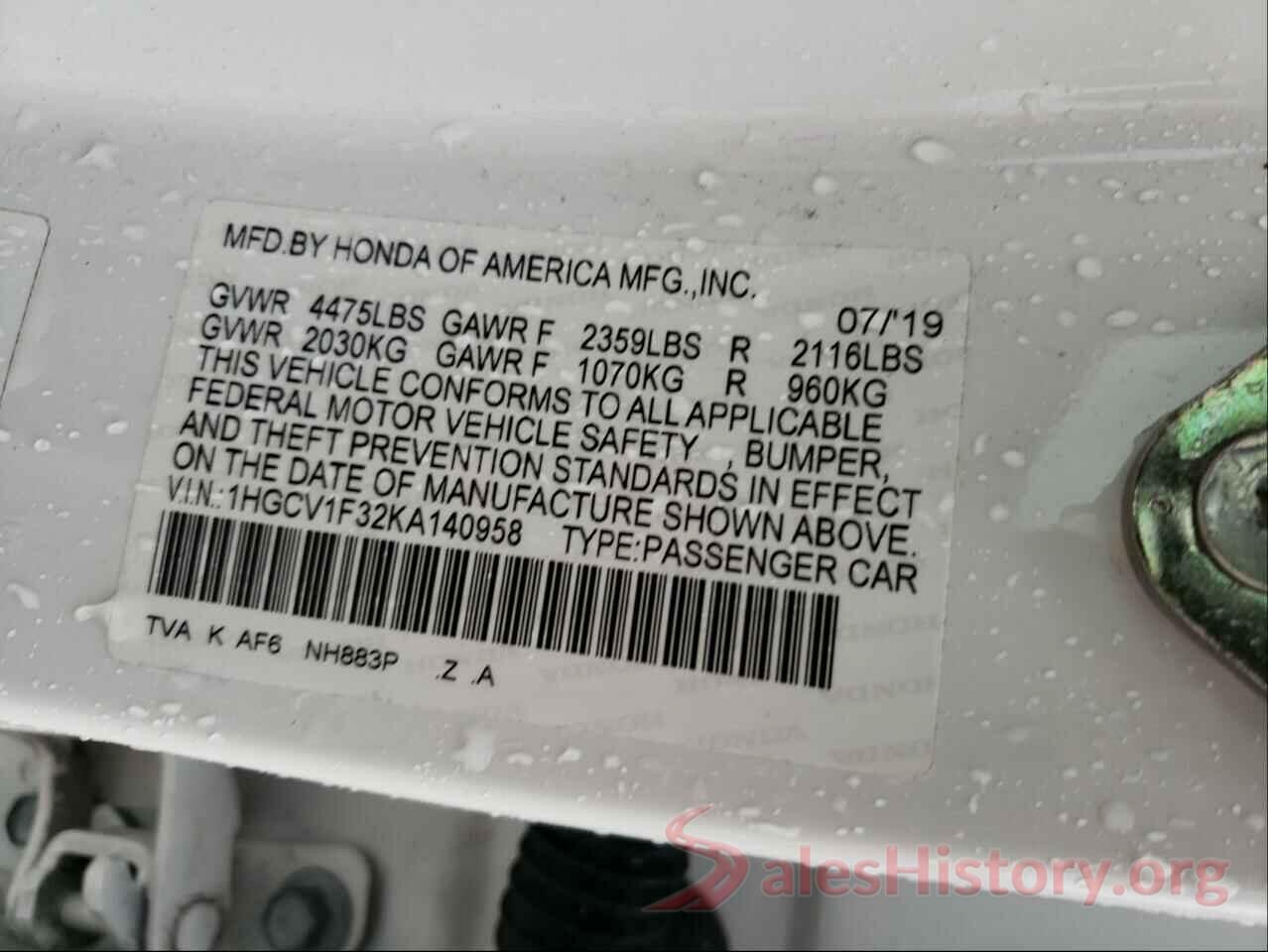 1HGCV1F32KA140958 2019 HONDA ACCORD