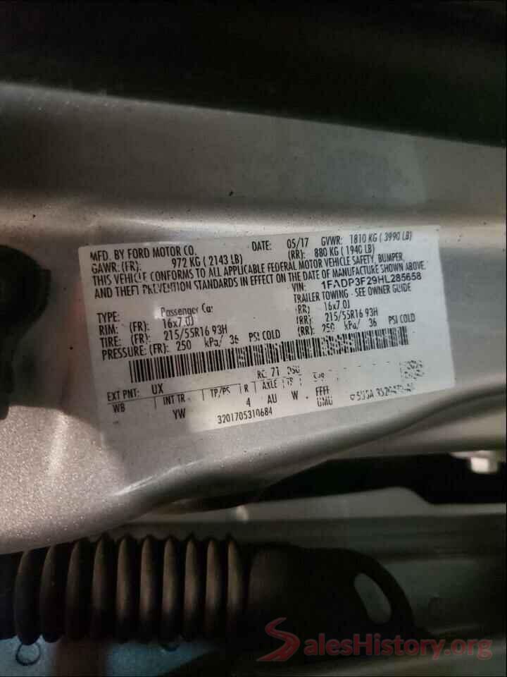 1FADP3F29HL285658 2017 FORD FOCUS