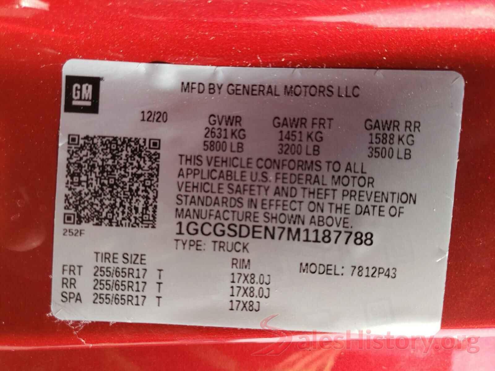 1GCGSDEN7M1187788 2021 CHEVROLET COLORADO