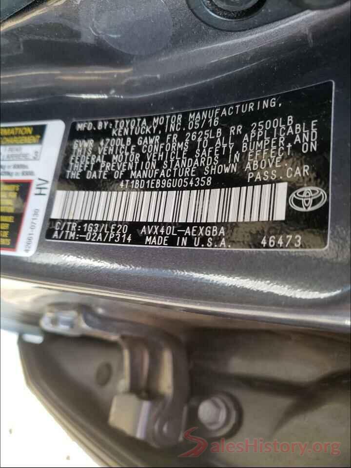 4T1BD1EB9GU054358 2016 TOYOTA AVALON