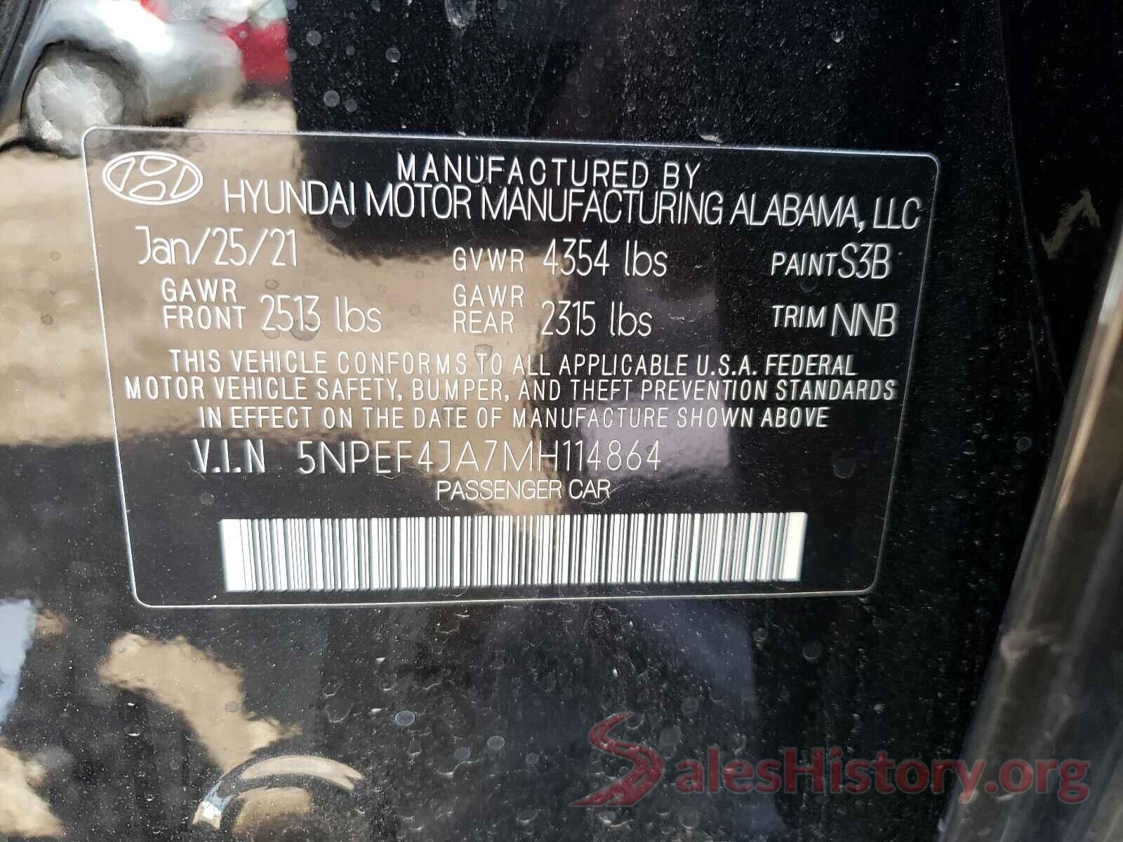 5NPEF4JA7MH114864 2021 HYUNDAI SONATA