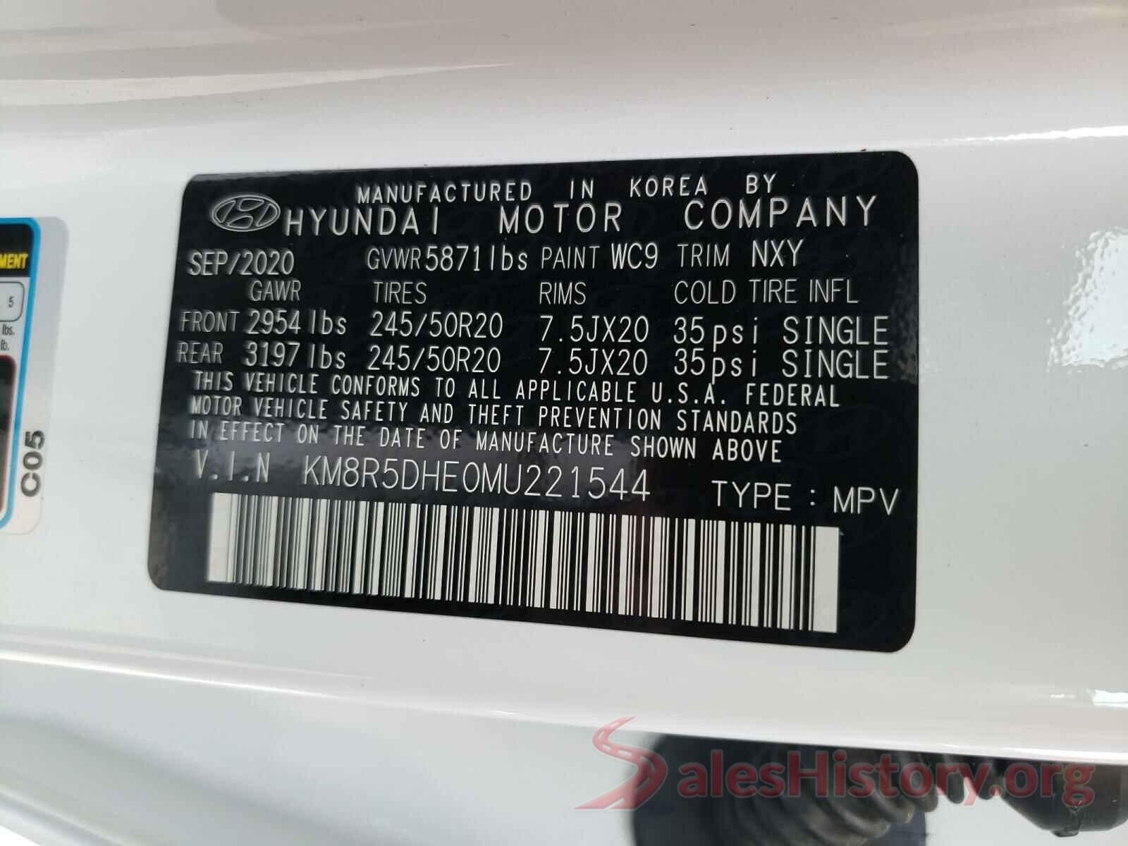 KM8R5DHE0MU221544 2021 HYUNDAI PALISADE