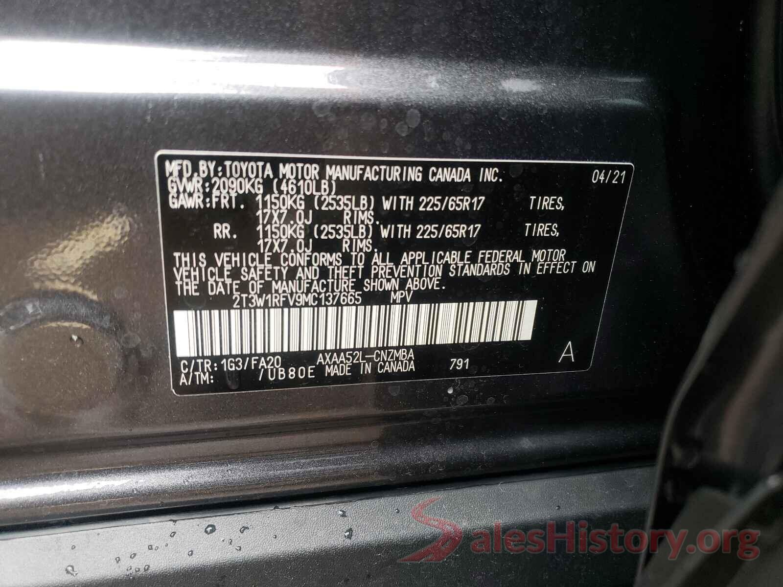 2T3W1RFV9MC137665 2021 TOYOTA RAV4