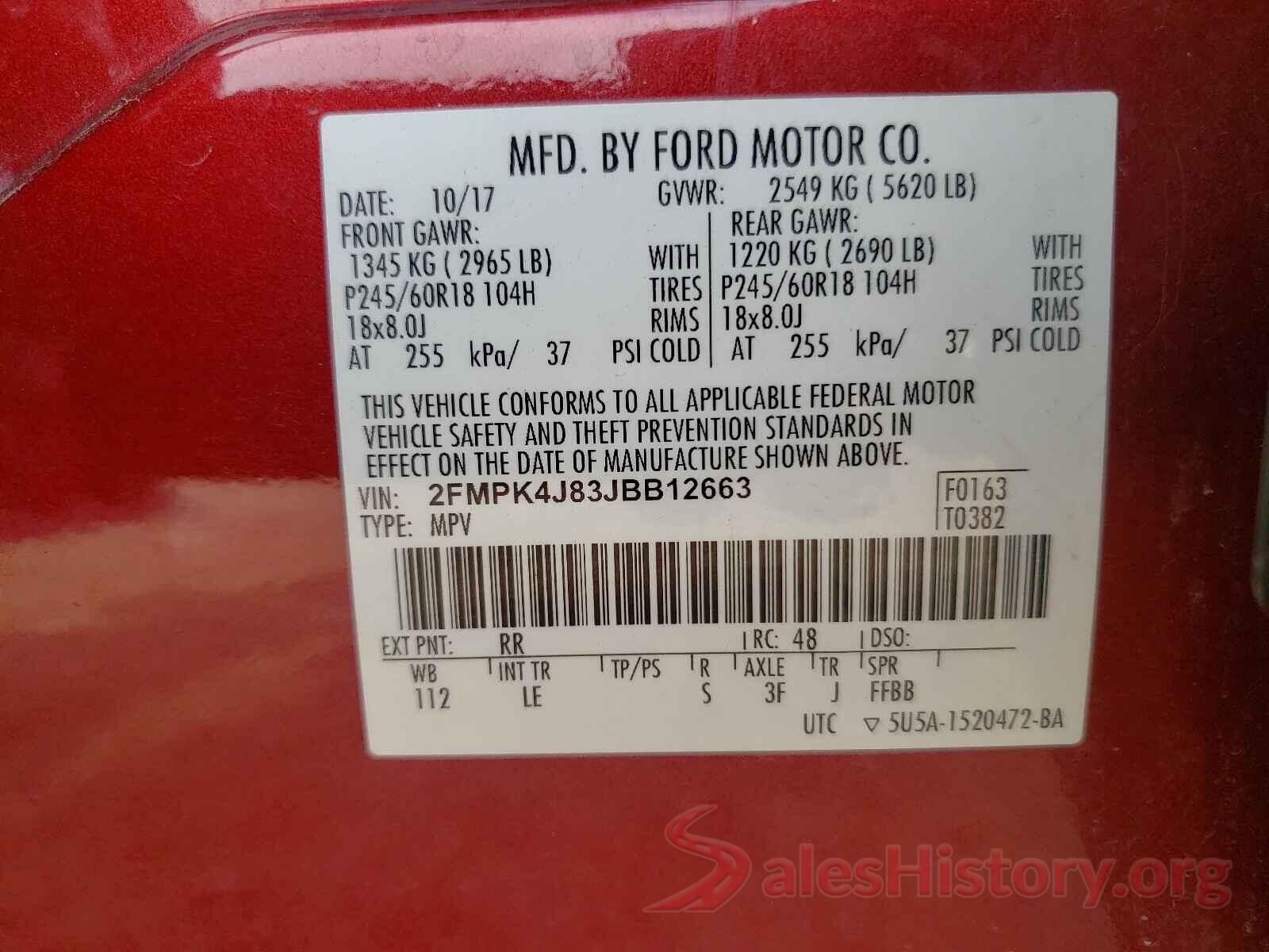 2FMPK4J83JBB12663 2018 FORD EDGE