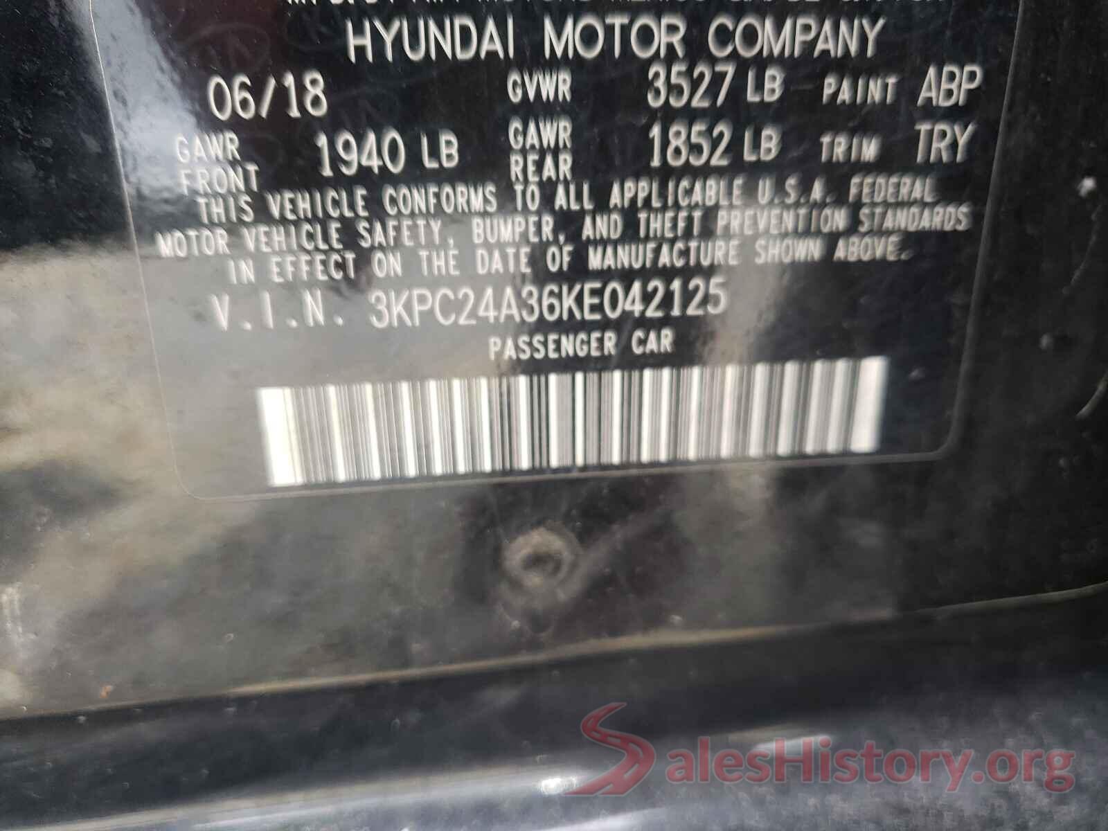 3KPC24A36KE042125 2019 HYUNDAI ACCENT