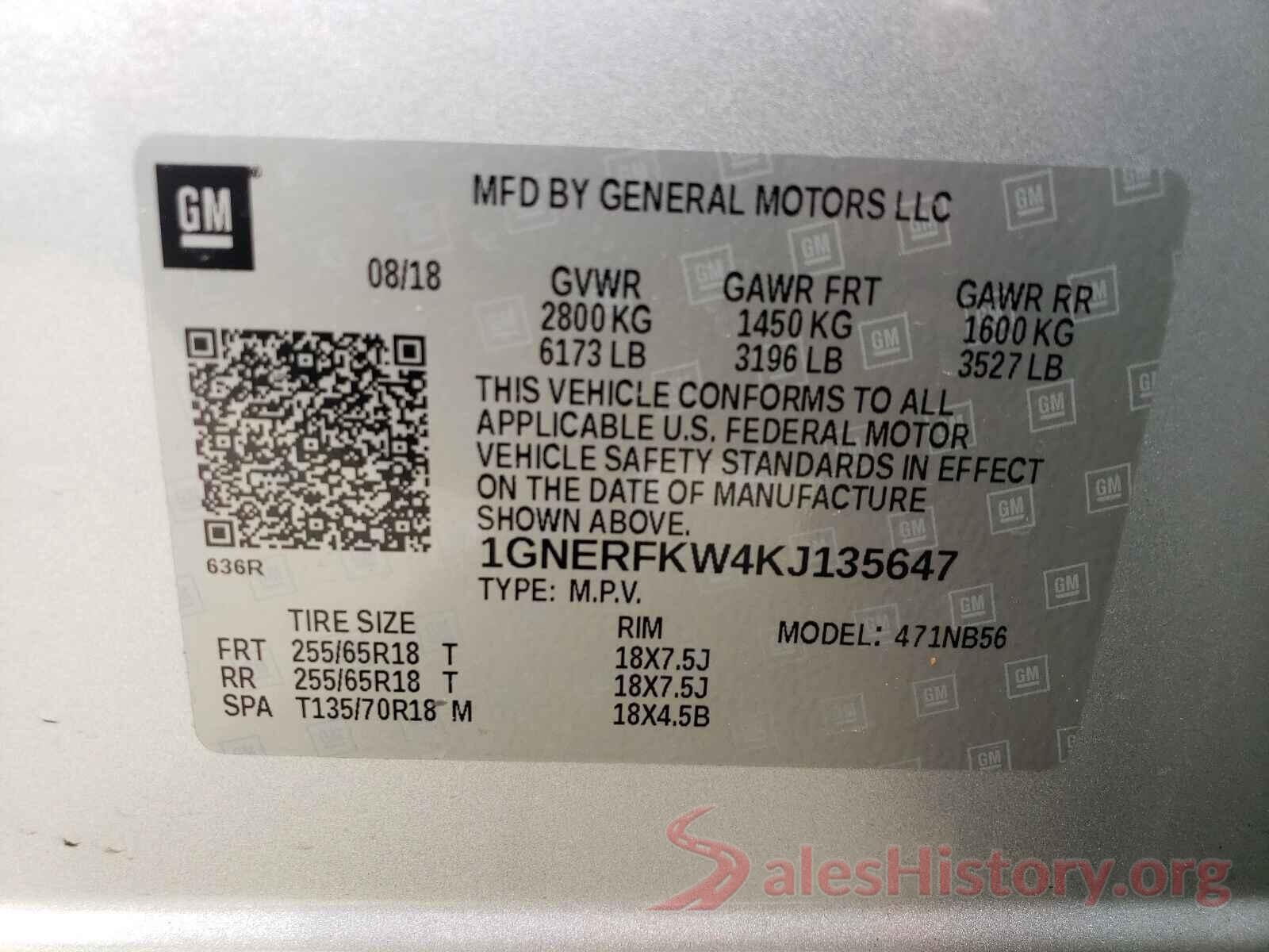 1GNERFKW4KJ135647 2019 CHEVROLET TRAVERSE