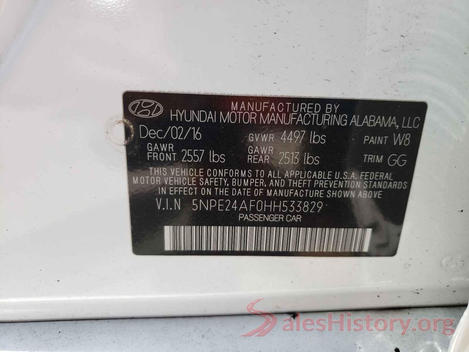 5NPE24AF0HH533829 2017 HYUNDAI SONATA