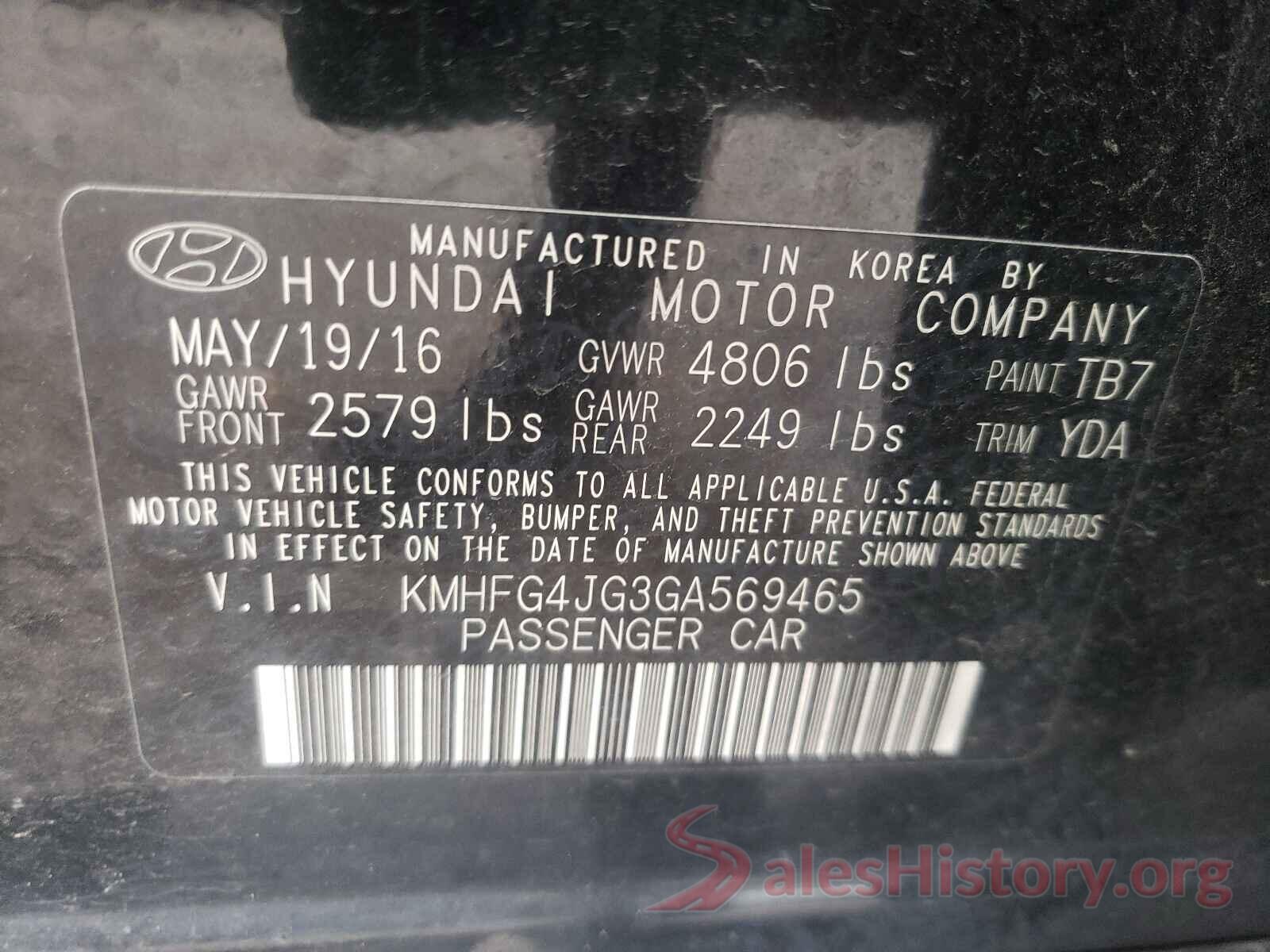 KMHFG4JG3GA569465 2016 HYUNDAI AZERA