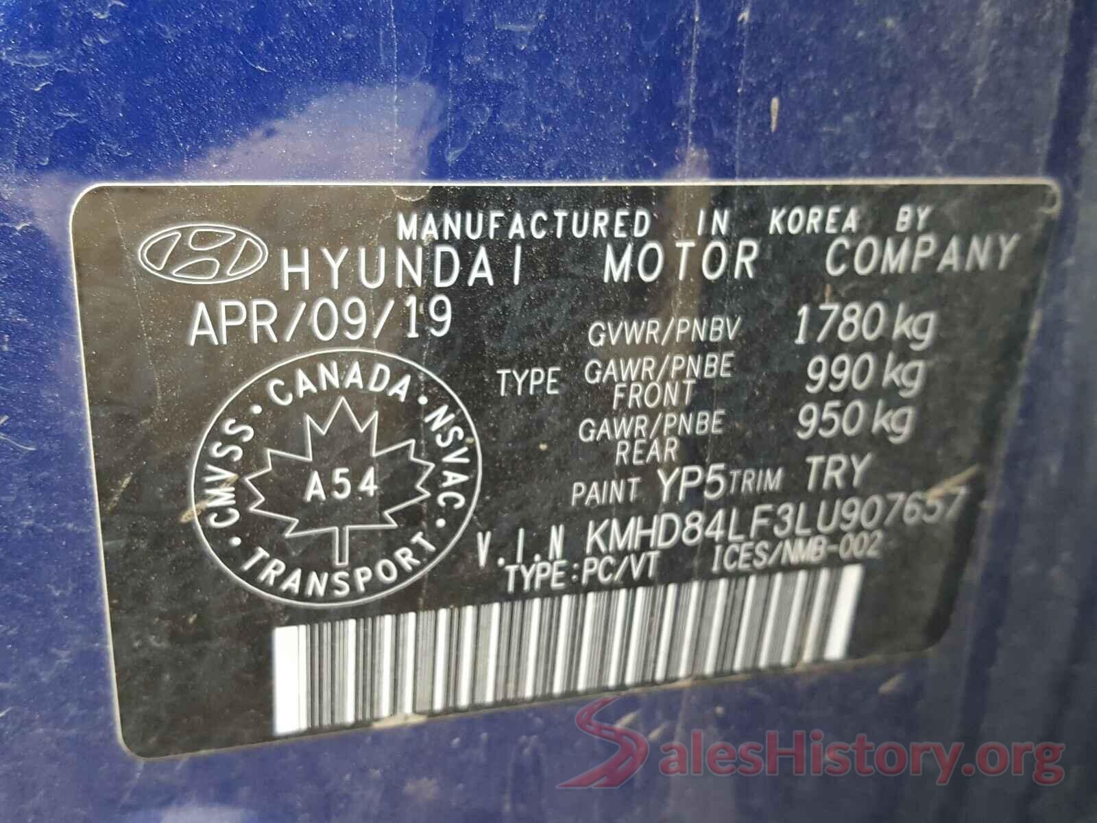 KMHD84LF3LU907657 2020 HYUNDAI ELANTRA