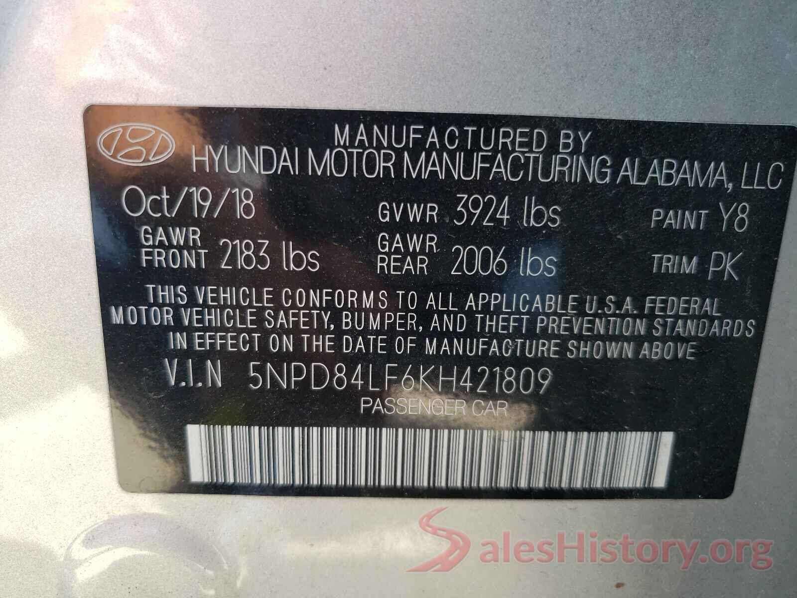 5NPD84LF6KH421809 2019 HYUNDAI ELANTRA