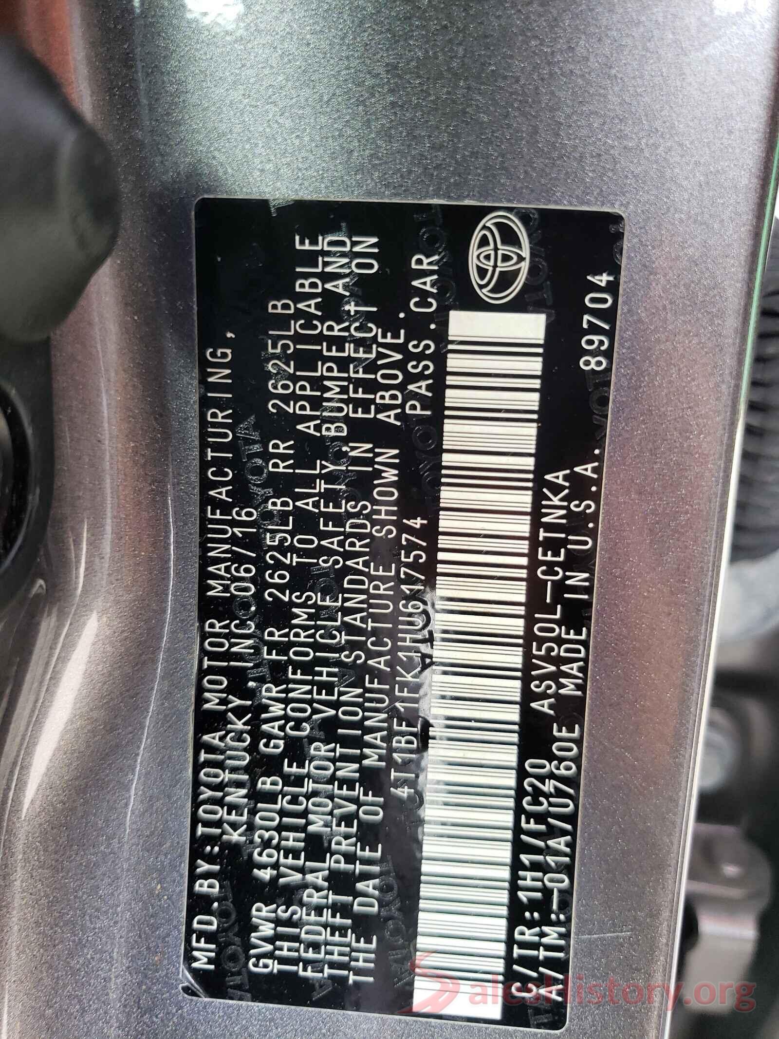 4T1BF1FK1HU617574 2017 TOYOTA CAMRY