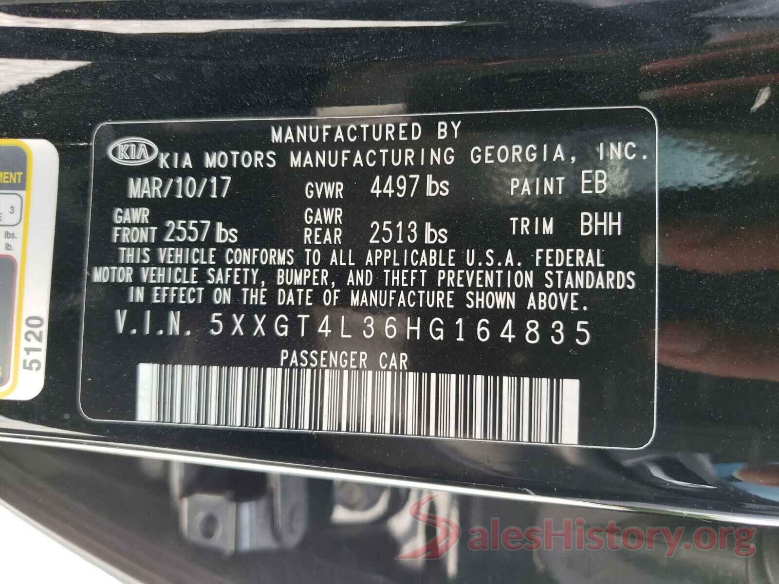 5XXGT4L36HG164835 2017 KIA OPTIMA