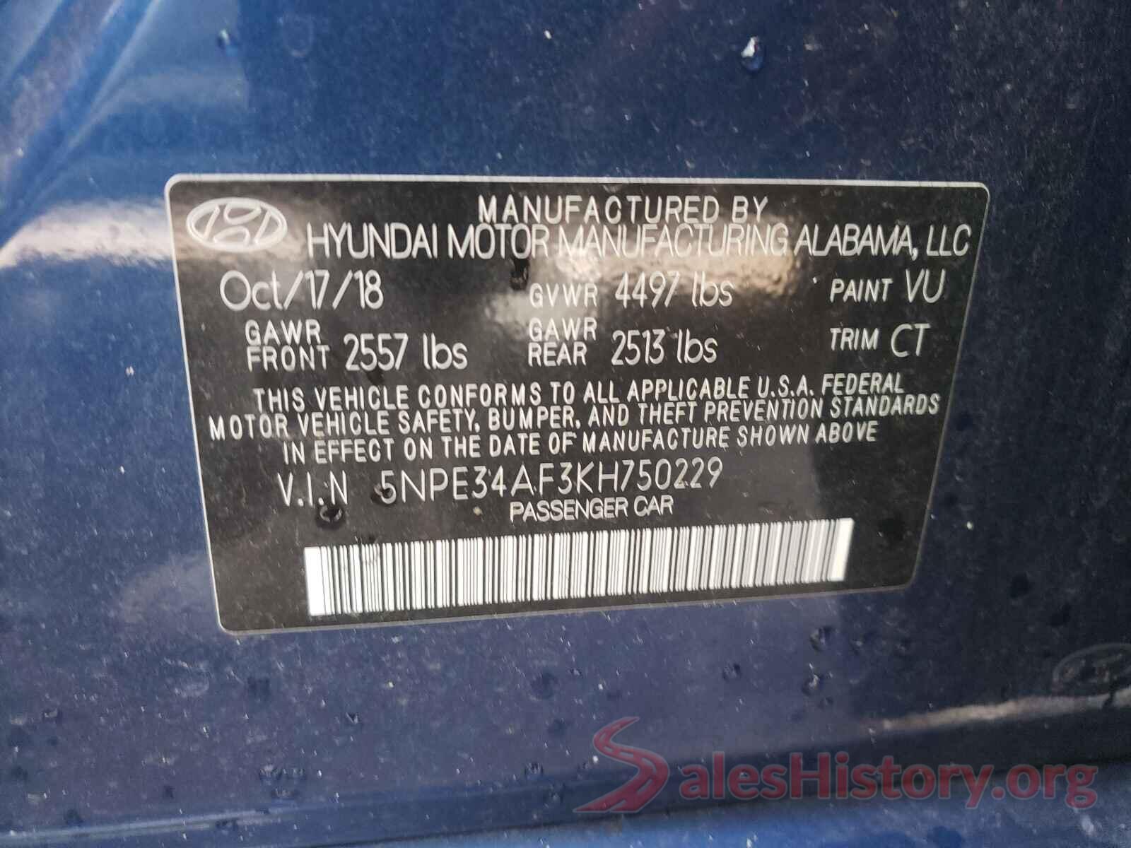 5NPE34AF3KH750229 2019 HYUNDAI SONATA