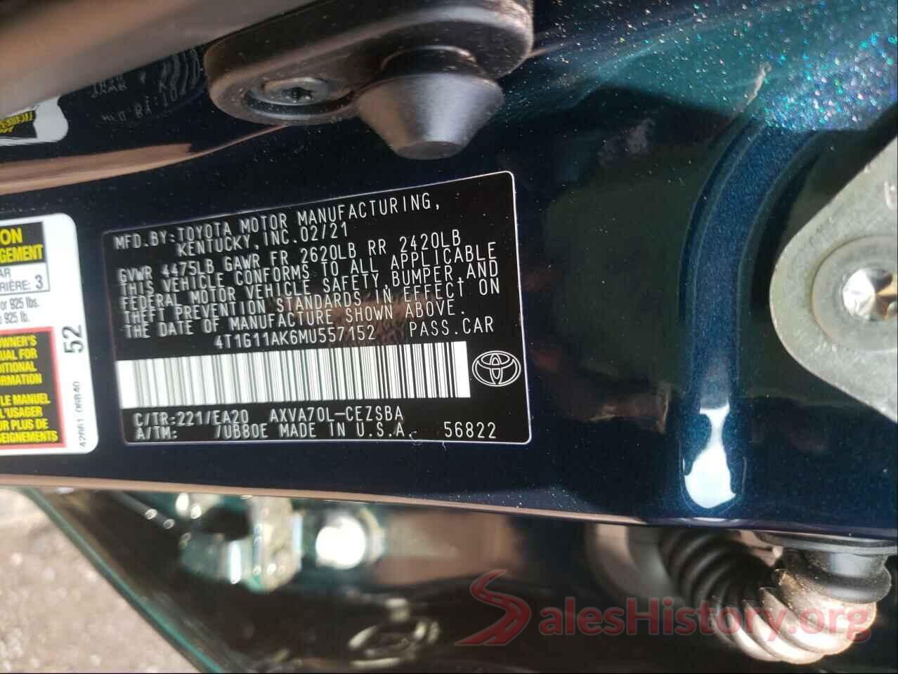 4T1G11AK6MU557152 2021 TOYOTA CAMRY