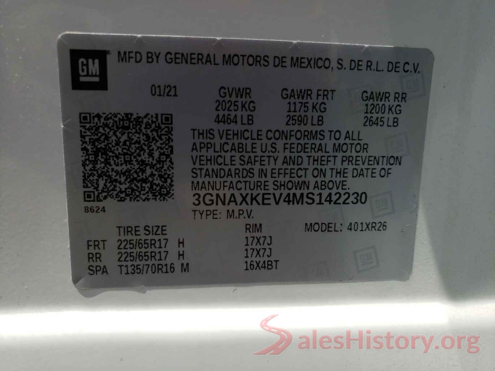 3GNAXKEV4MS142230 2021 CHEVROLET EQUINOX