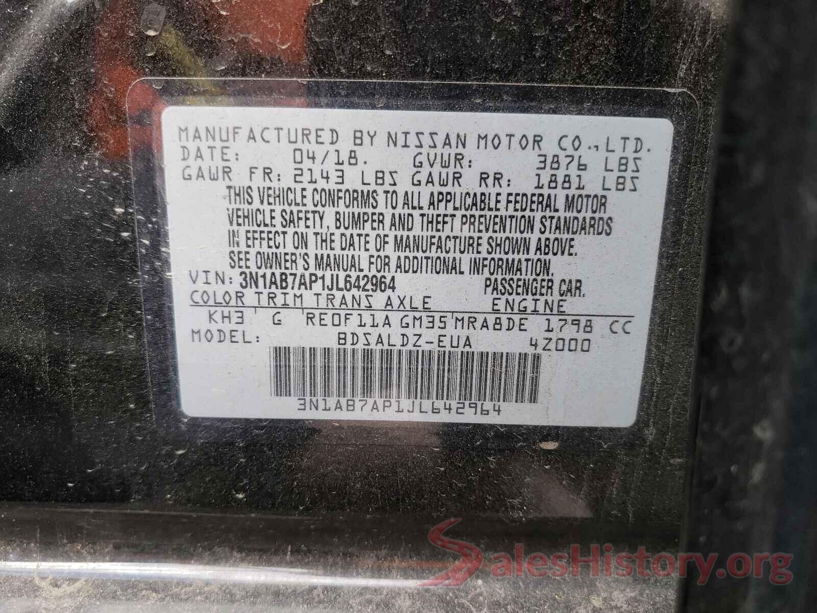 3N1AB7AP1JL642964 2018 NISSAN SENTRA