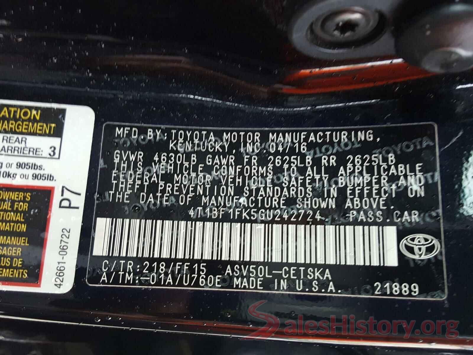 4T1BF1FK5GU242724 2016 TOYOTA CAMRY