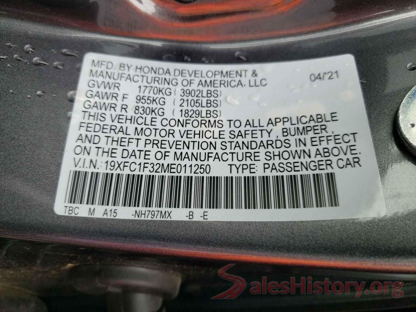 19XFC1F32ME011250 2021 HONDA CIVIC