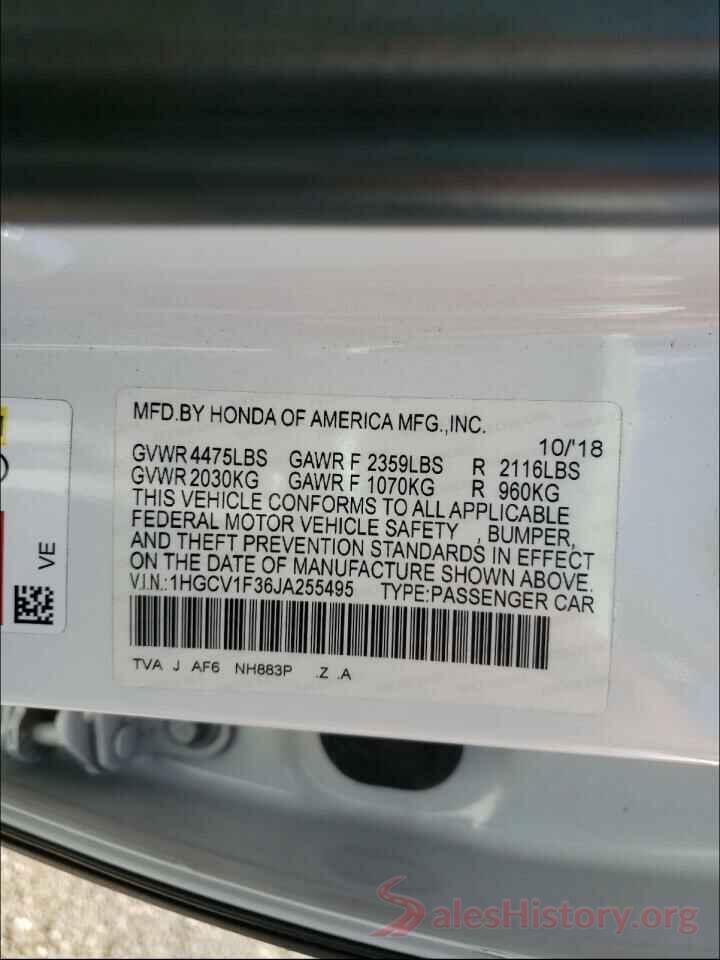 1HGCV1F36JA255495 2018 HONDA ACCORD