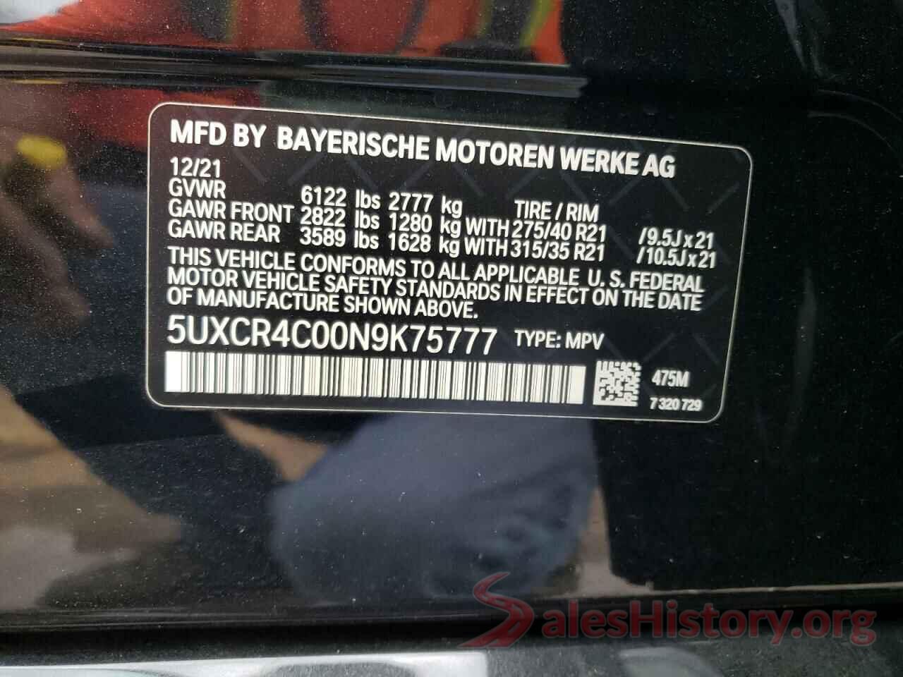 5UXCR4C00N9K75777 2022 BMW X5