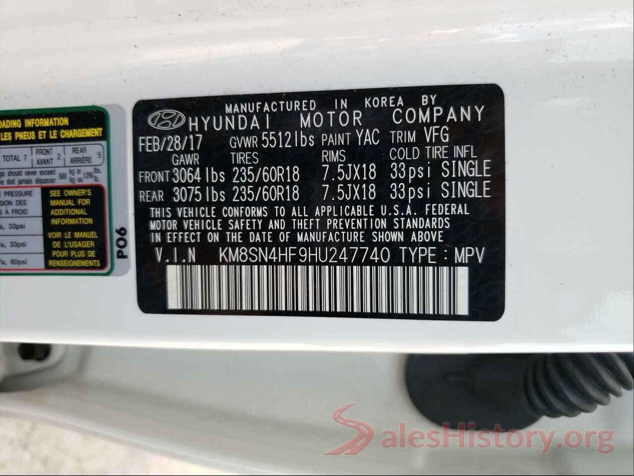 KM8SN4HF9HU247740 2017 HYUNDAI SANTA FE