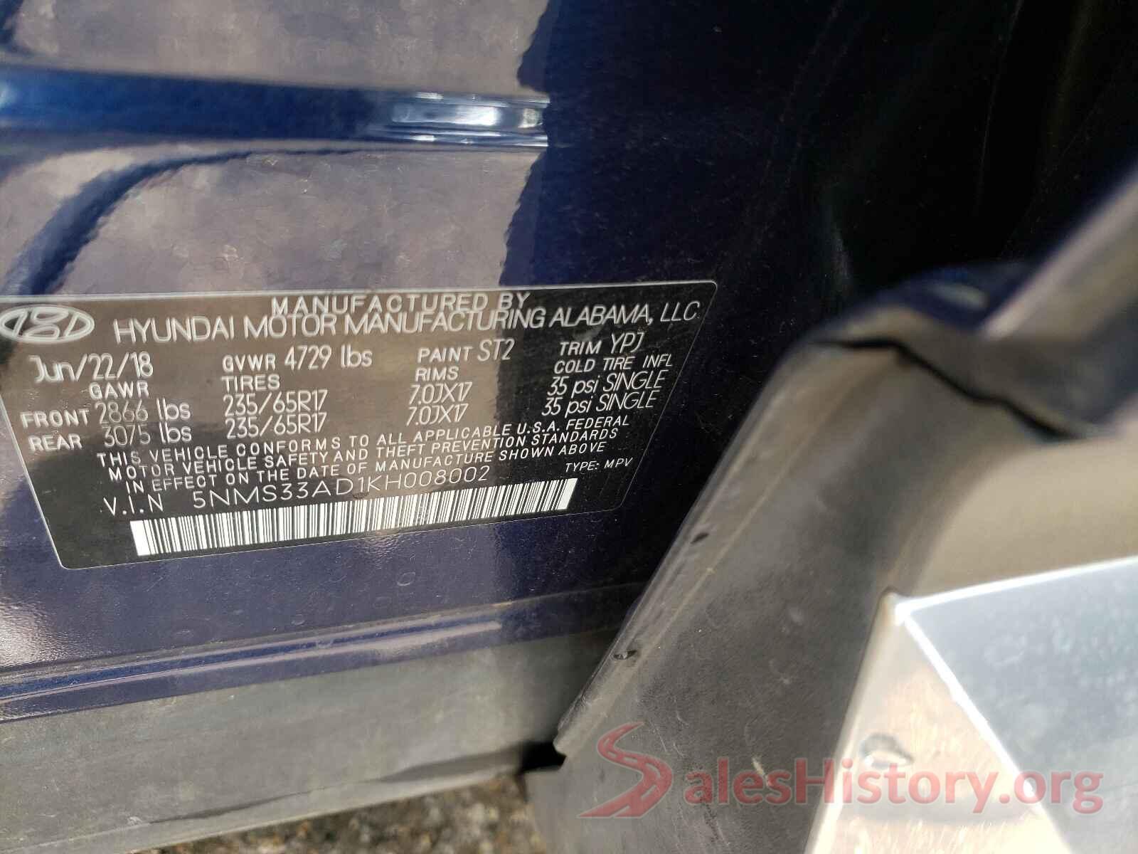 5NMS33AD1KH008002 2019 HYUNDAI SANTA FE