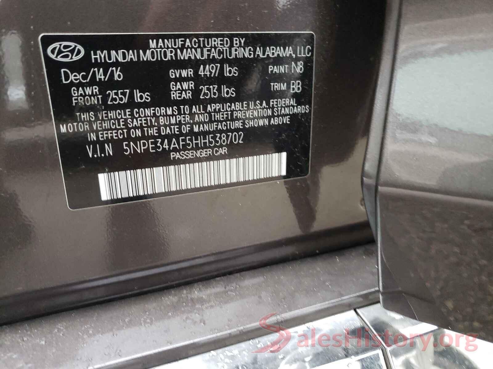 5NPE34AF5HH538702 2017 HYUNDAI SONATA