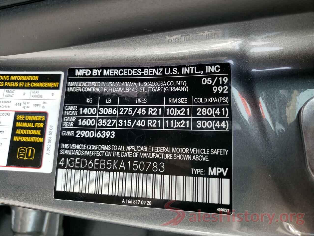 4JGED6EB5KA150783 2019 MERCEDES-BENZ GLE-CLASS