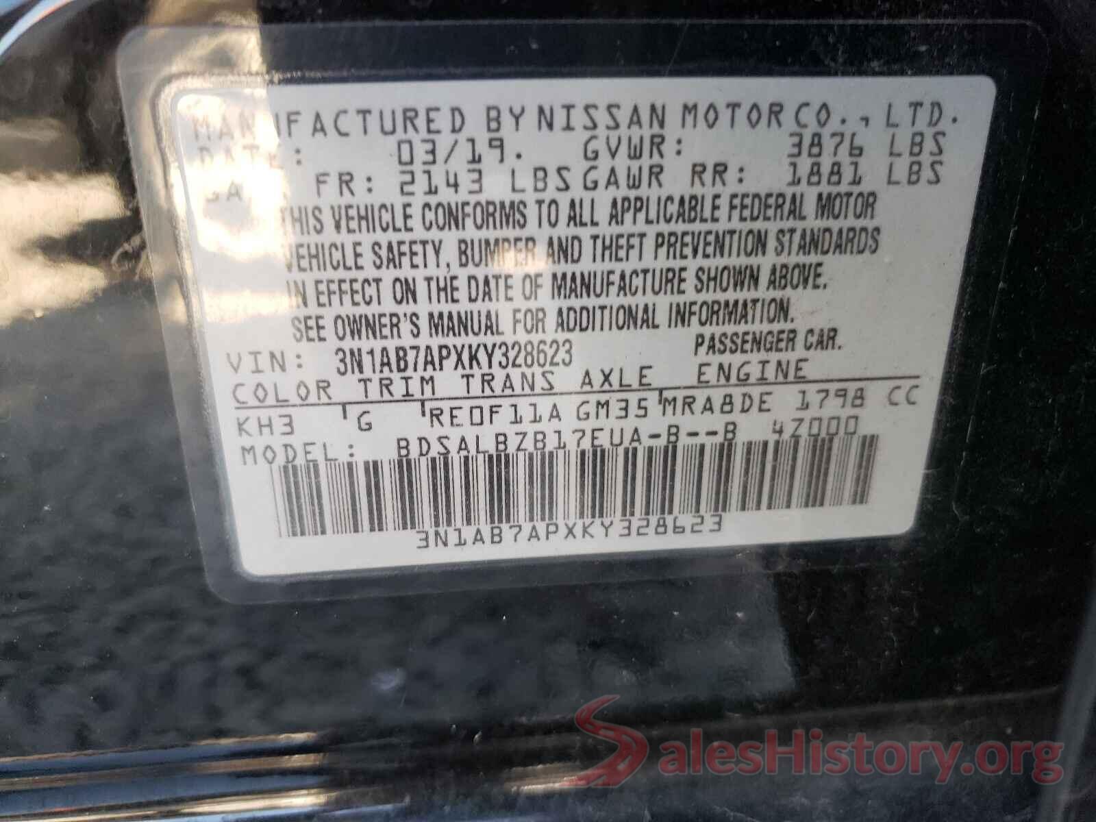 3N1AB7APXKY328623 2019 NISSAN SENTRA