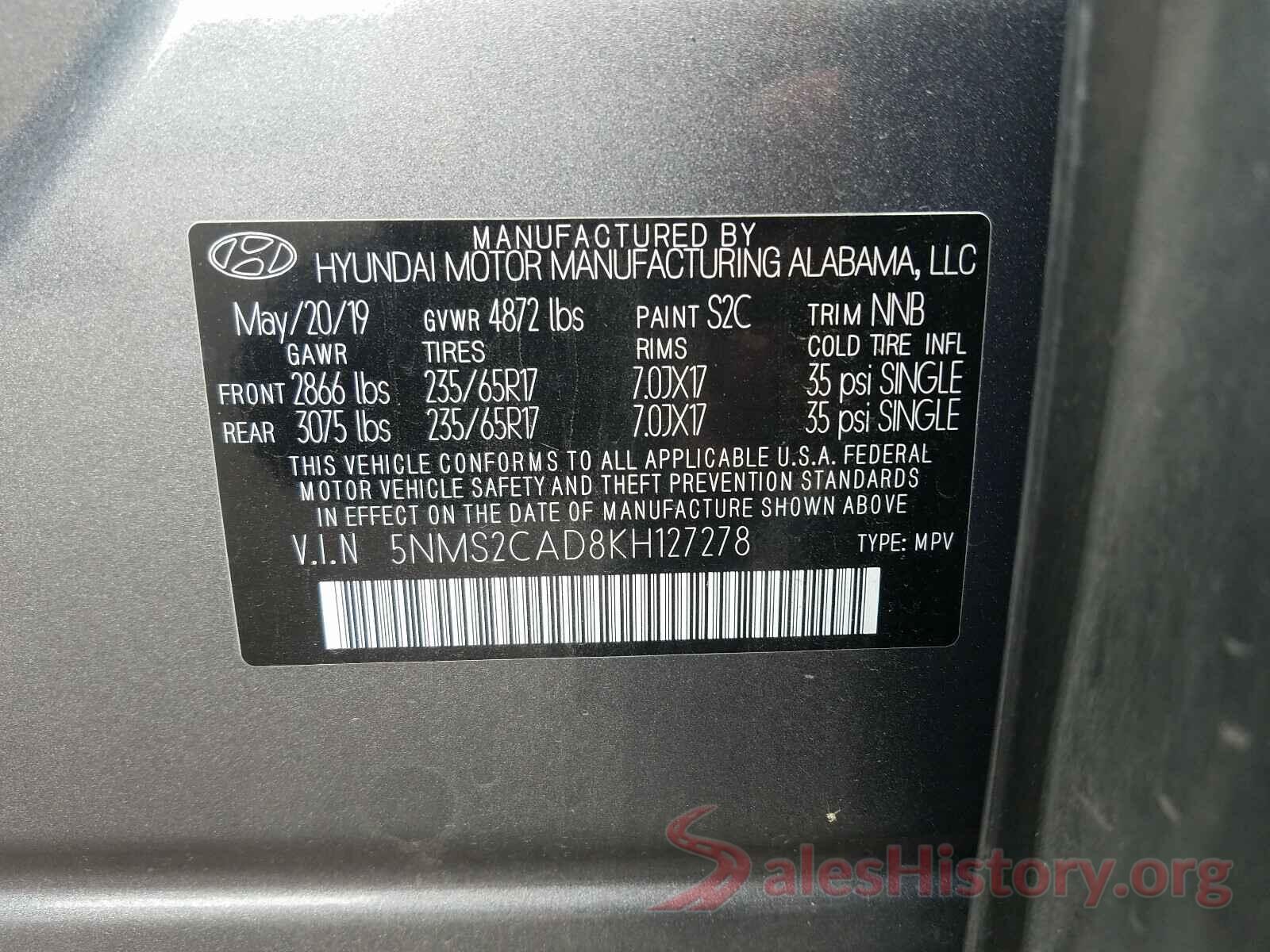 5NMS2CAD8KH127278 2019 HYUNDAI SANTA FE