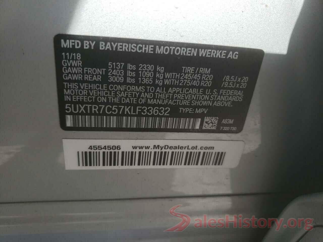 5UXTR7C57KLF33632 2019 BMW X3