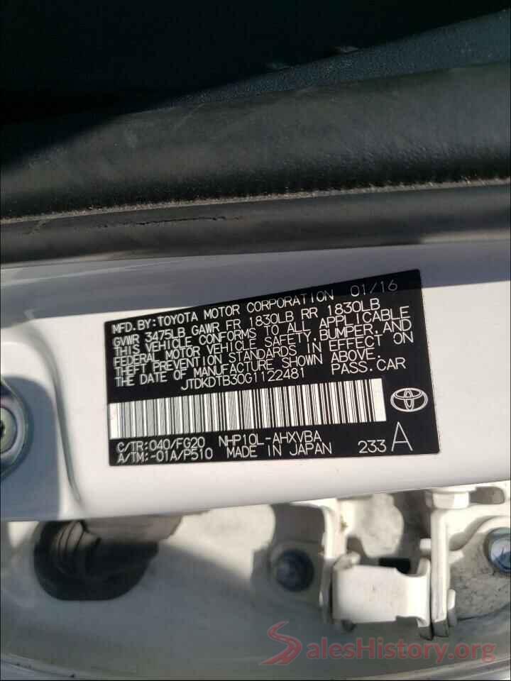 JTDKDTB30G1122481 2016 TOYOTA PRIUS