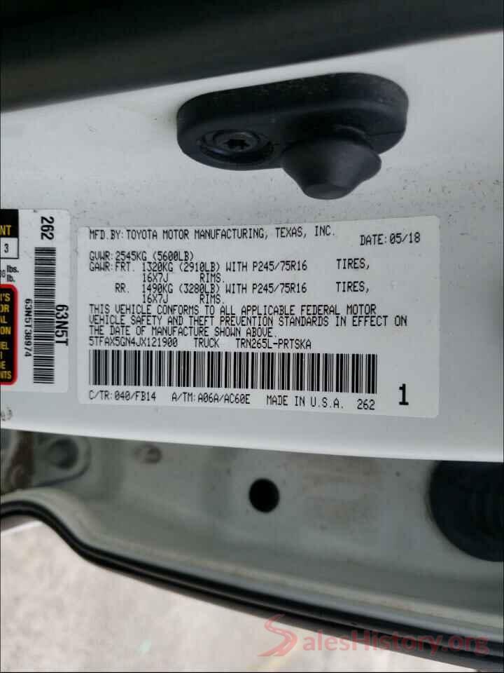 5TFAX5GN4JX121900 2018 TOYOTA TACOMA