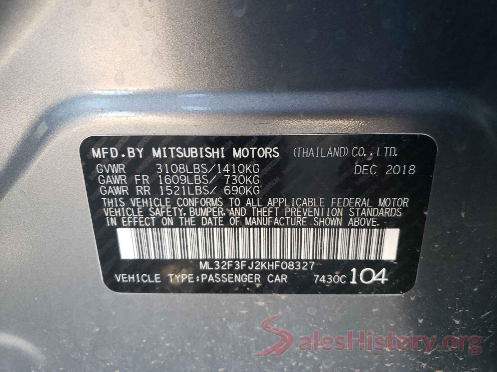 ML32F3FJ2KHF08327 2019 MITSUBISHI MIRAGE