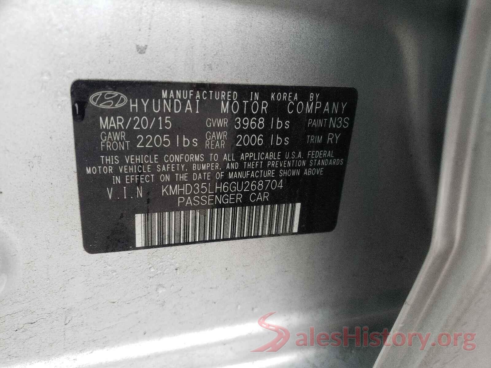 KMHD35LH6GU268704 2016 HYUNDAI ELANTRA