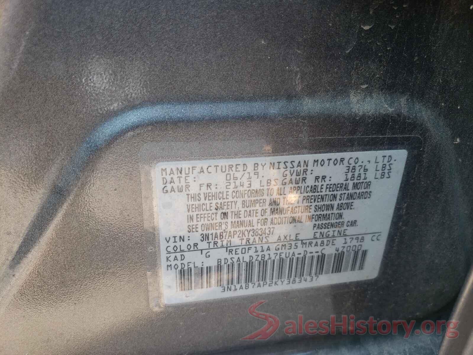 3N1AB7AP2KY383437 2019 NISSAN SENTRA