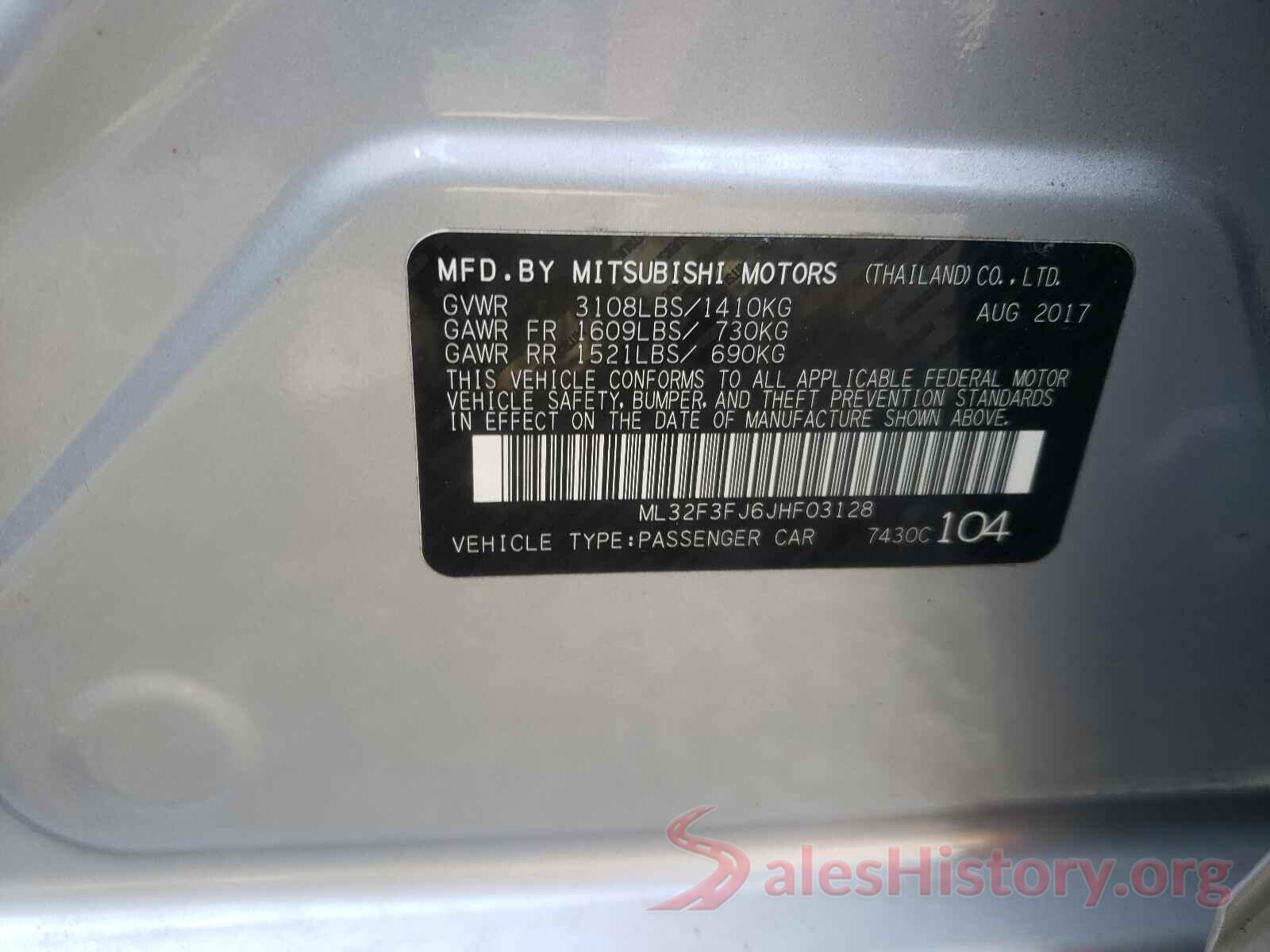 ML32F3FJ6JHF03128 2018 MITSUBISHI MIRAGE