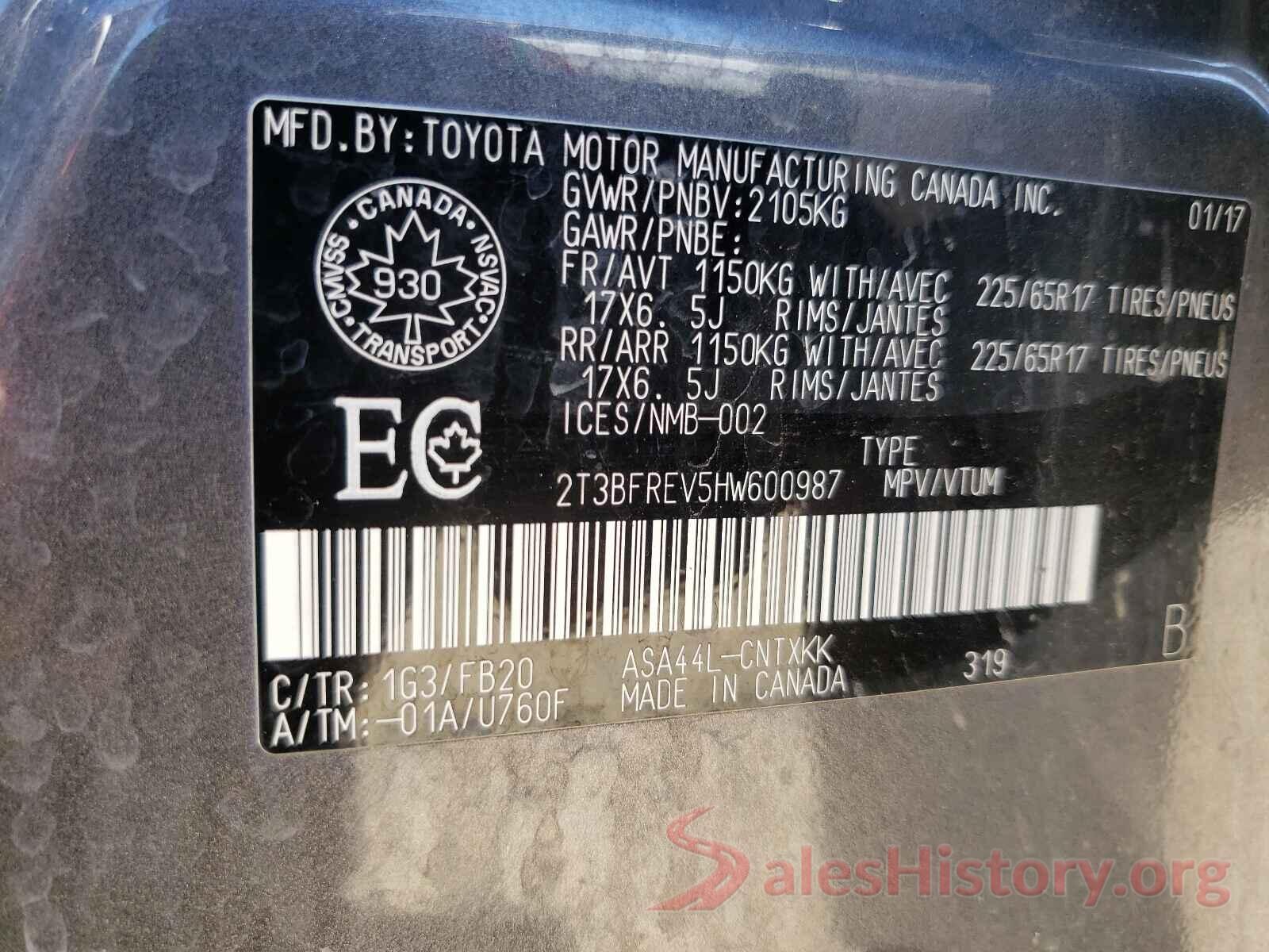 2T3BFREV5HW600987 2017 TOYOTA RAV4