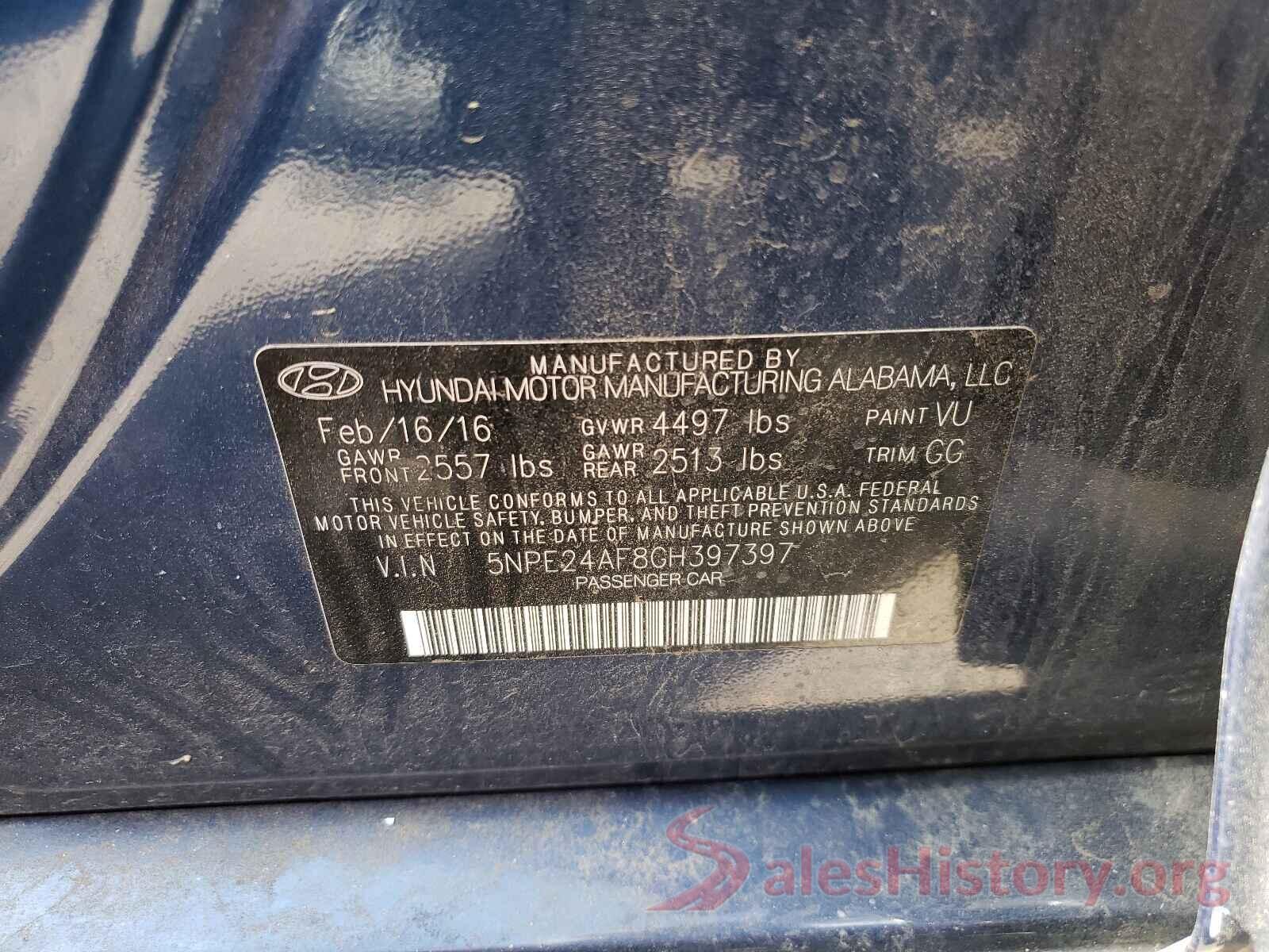 5NPE24AF8GH397397 2016 HYUNDAI SONATA